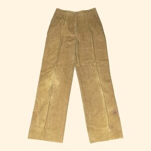 Pierre d'Alby Paris Vintage 70s Tan Corduroy Flare Pleated Trousers Womens 24x28